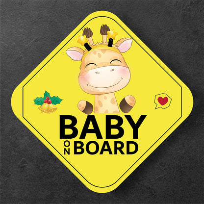 Cheerful Giraffe Christmas Edition Baby on Board