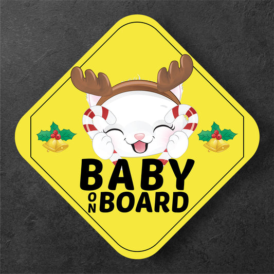 Cat with Reindeer Antlers Baby on Board