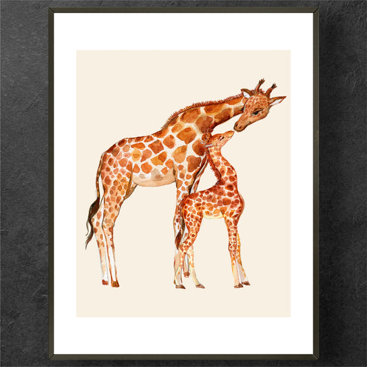 Tender Moments - Giraffe and Calf Poster