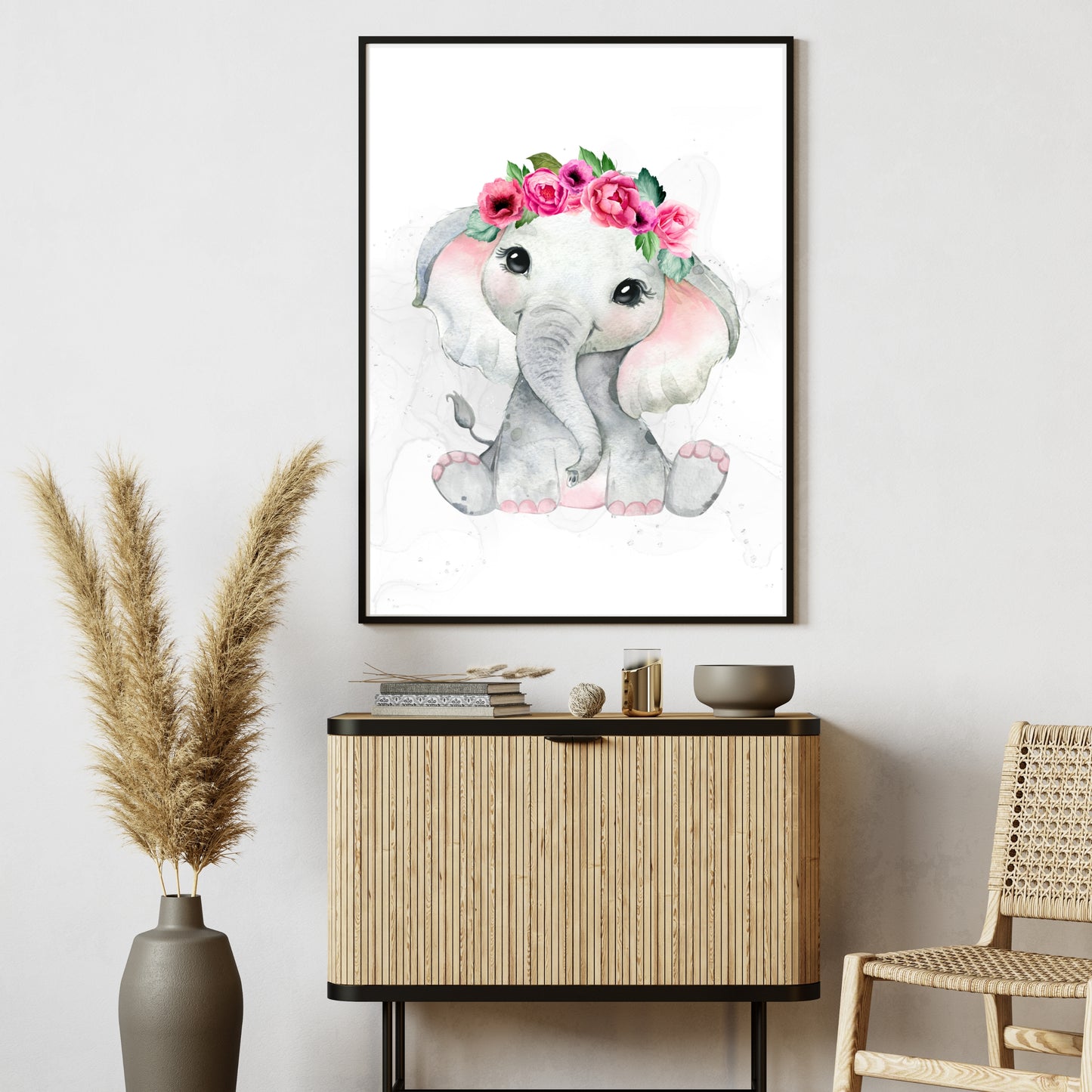 Adorable Elephant with Floral Crown Poster