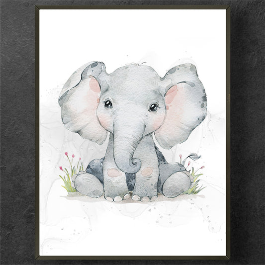 Adorable Baby Elephant Watercolor Art Poster