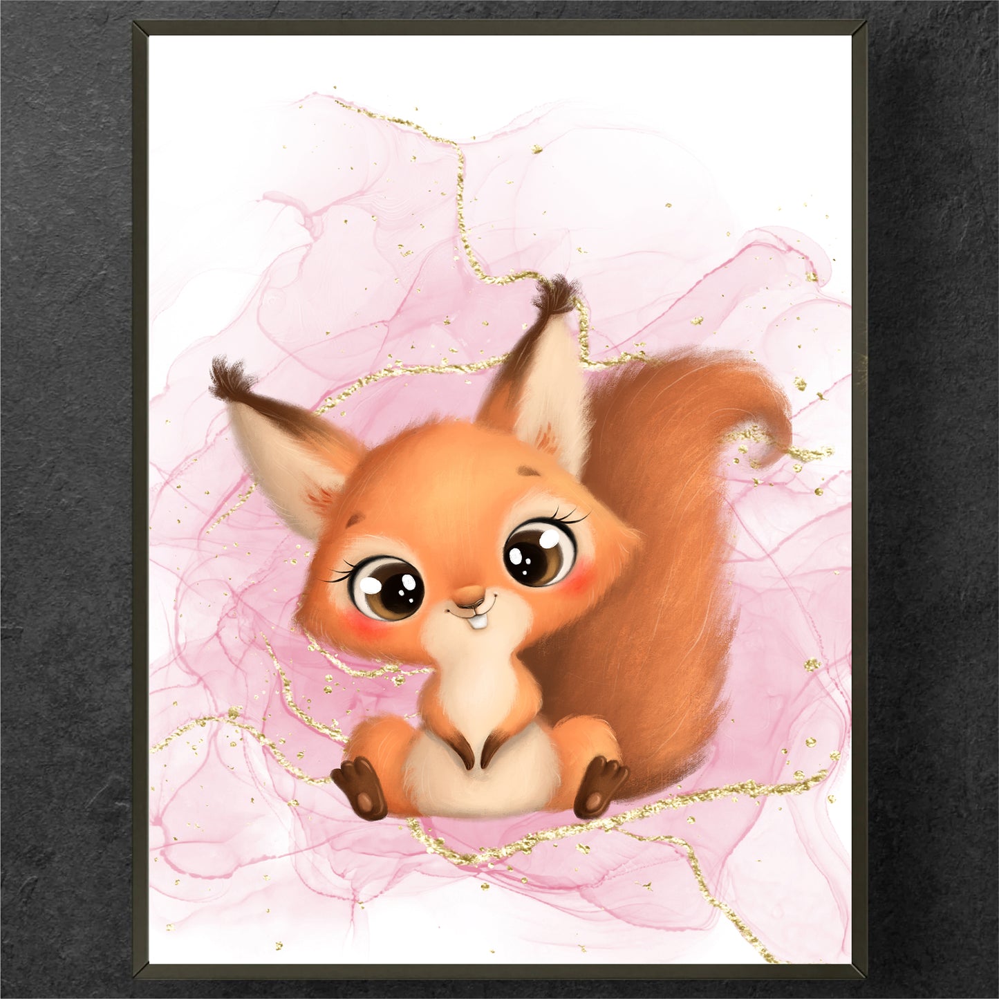 Adorable Squirrel with Pink Gold Background Poster