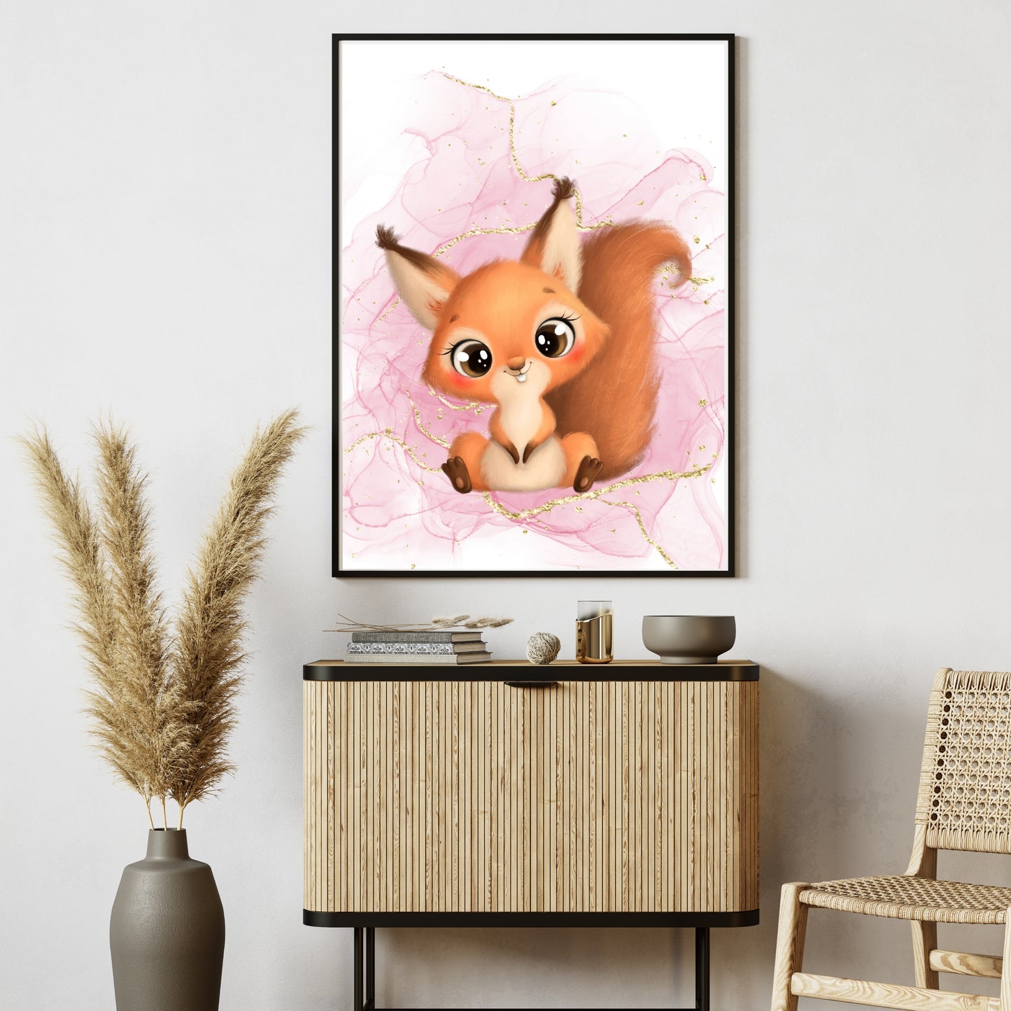 Adorable Squirrel with Pink Gold Background Poster