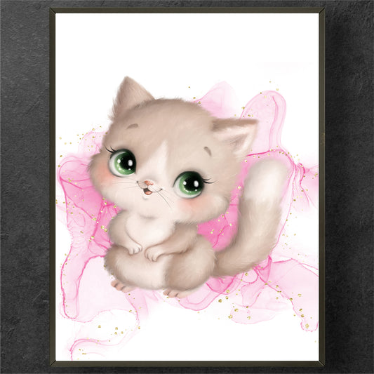 Sweet Kitten in Pink Dreamscape