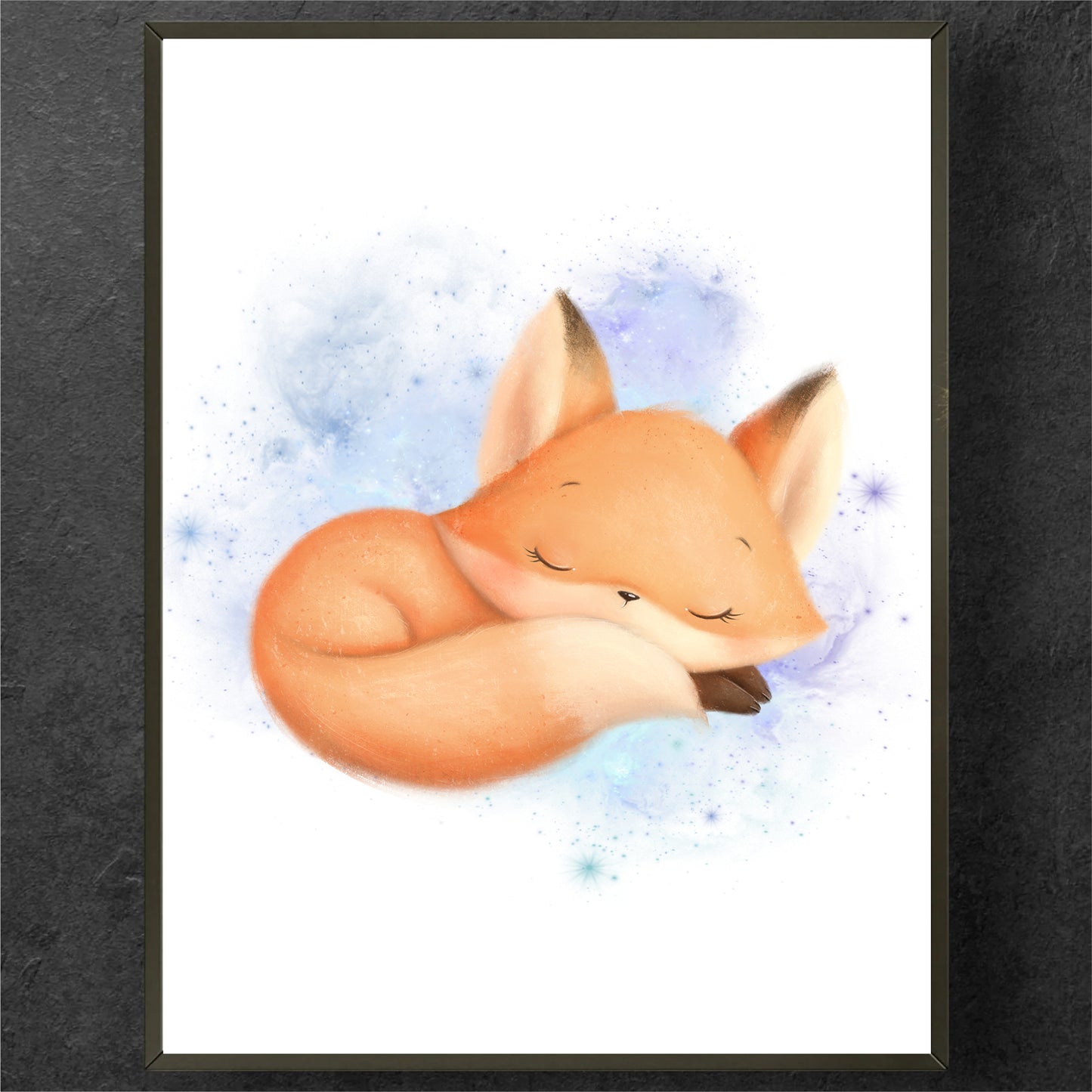 Dreaming Fox in a Starry Night Poster