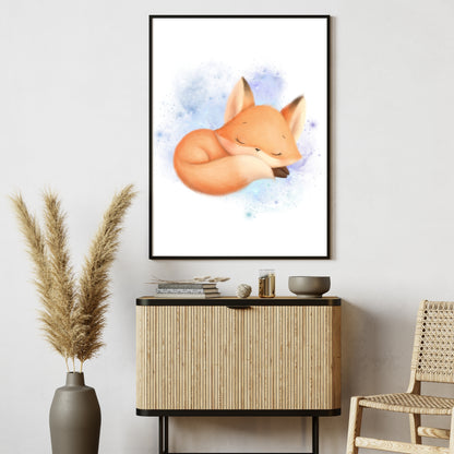 Dreaming Fox in a Starry Night Poster