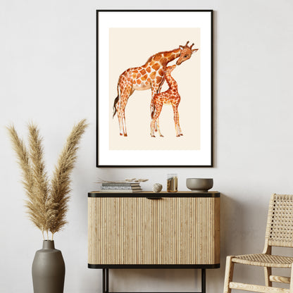 Tender Moments - Giraffe and Calf Poster